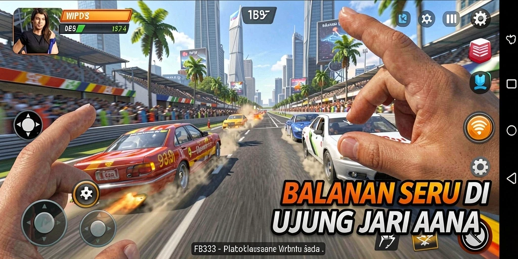 Gameplay balapan seru di FB333 dengan mobil cepat dan trek menantang.