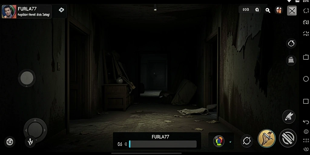 Screenshot gameplay FURLA77 yang menampilkan suasana mencekam dan menakutkan.
