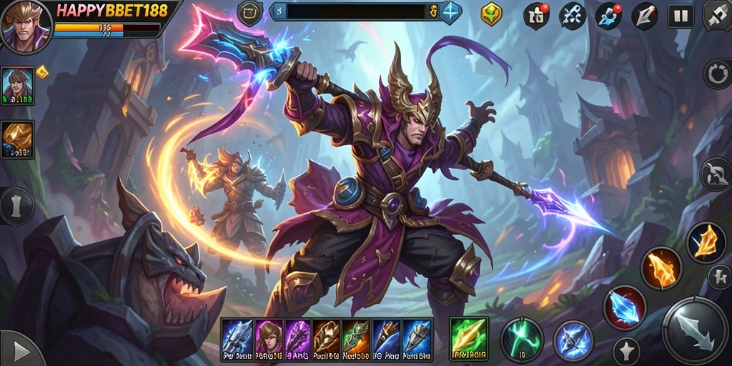 Tampilan gameplay ARPG yang mendebarkan di HAPPYBET188.