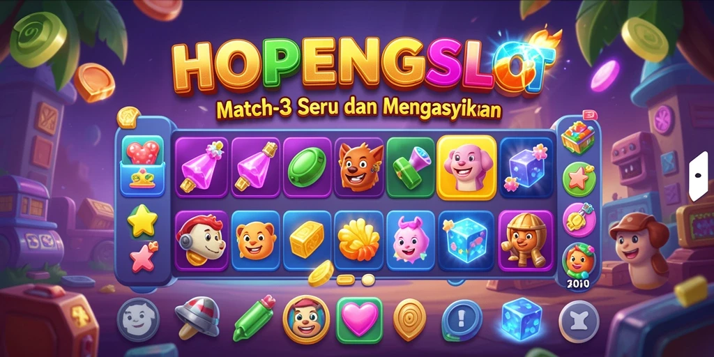 Tampilan gameplay seru HOPENGSLOT dengan elemen Match-3.