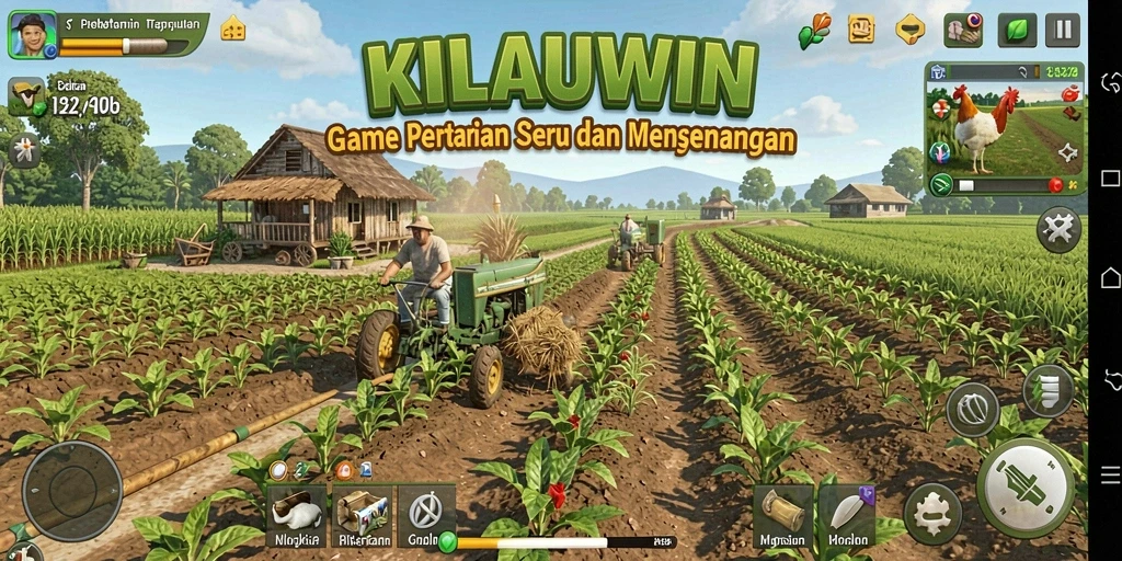 Tampilan gameplay KILAUWIN dengan pertanian yang indah dan interaktif.