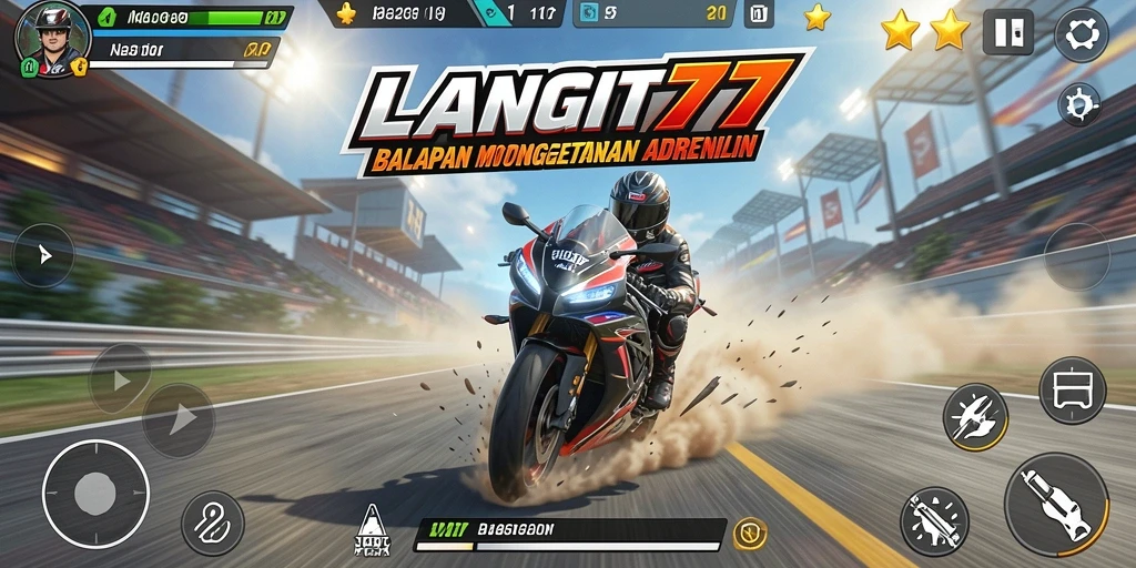 Screenshot dari gameplay LANGIT77 menampilkan balapan motor yang mendebarkan.