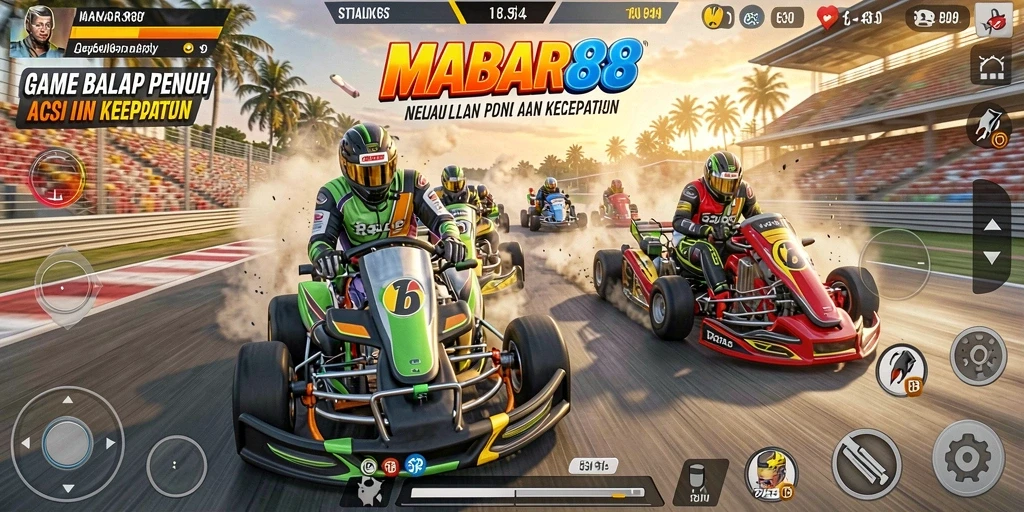 Screenshot gameplay MABAR88 menampilkan balapan seru di lintasan kota.