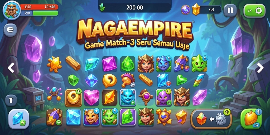 Gameplay seru NAGAEMPIRE dengan tantangan Match-3 yang menarik.