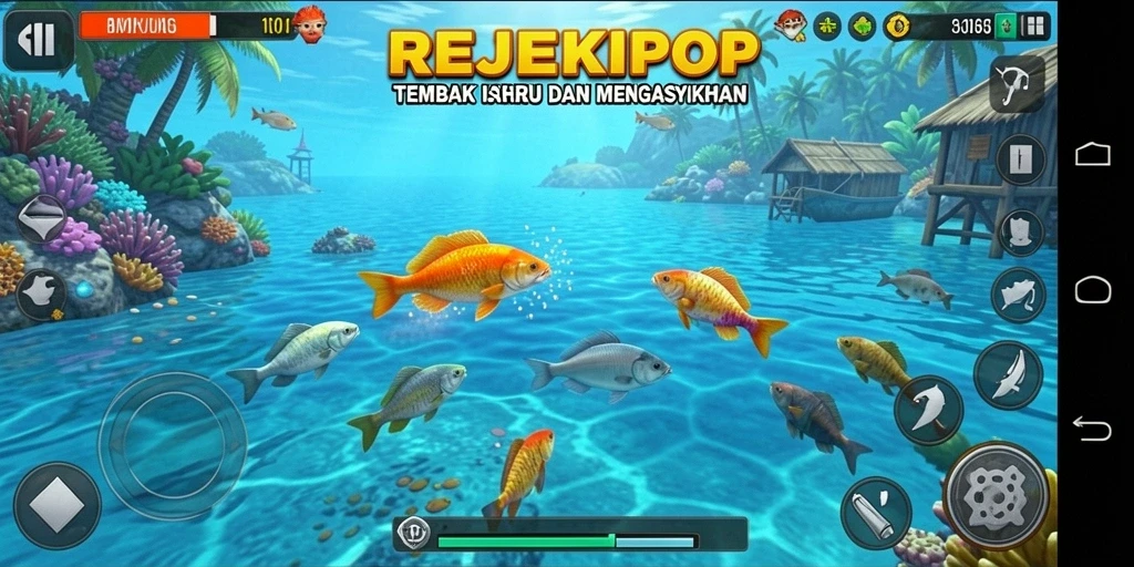 Tampilan gameplay REJEKIPOP yang seru dalam berburu ikan.