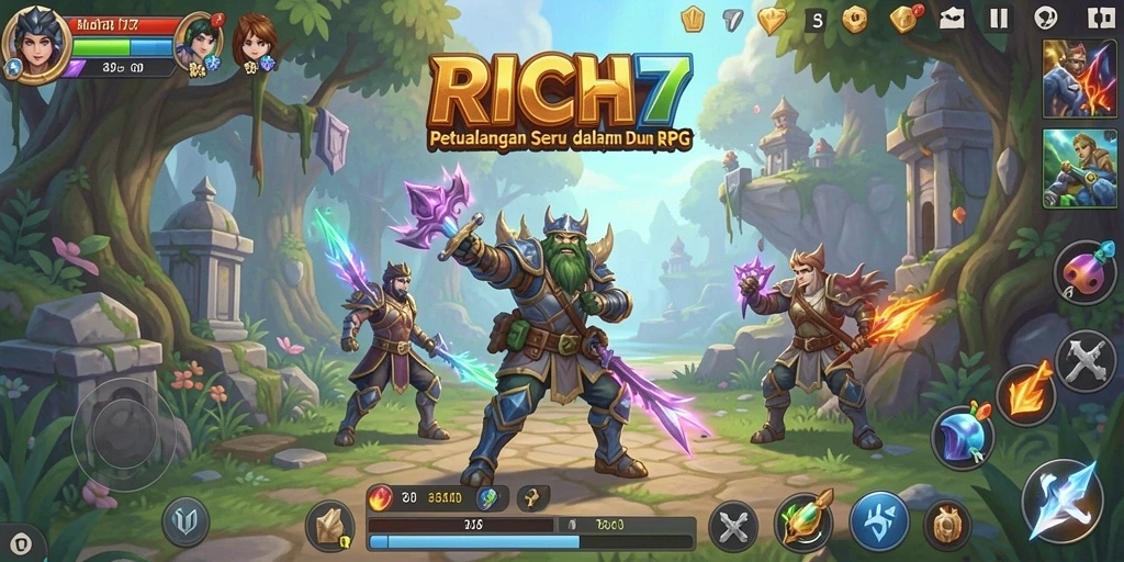 Tampilan menarik dari gameplay RICH7 di dunia RPG.
