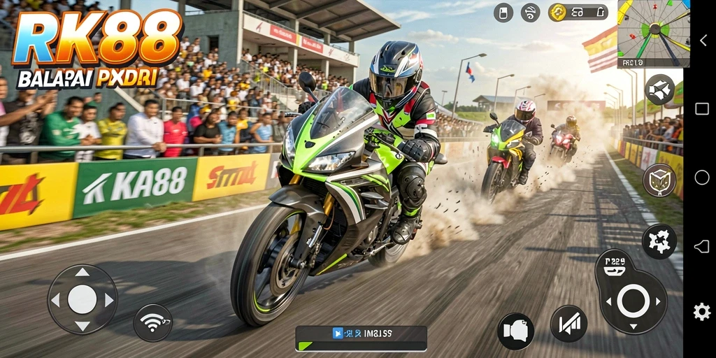 Tampilan gameplay seru dalam balapan motor RK88.