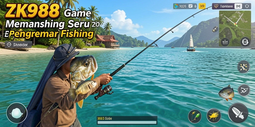 Tampilan gameplay ZK988 yang menampilkan aksi memancing yang seru.